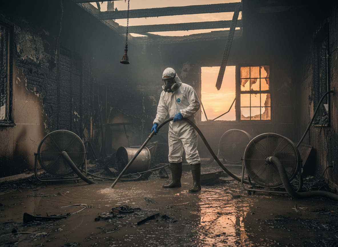 Water damage remediation after fire in Surfside